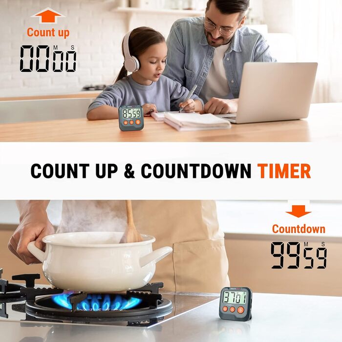 Цифровий таймер ThermoPro TM03 з секундоміром: кухонний таймер, таймер для шкіли, офісу, спорту та догляду за шкірою. Звук регулюється, ABS-пластик