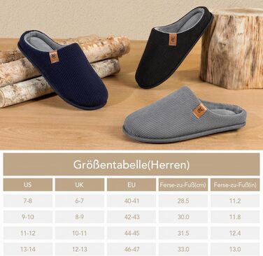 Чоловічі домашні капці VeraCosy з вельвету та ефектом пам'яті (Memory Foam), сірі, розмір 44/45 EU