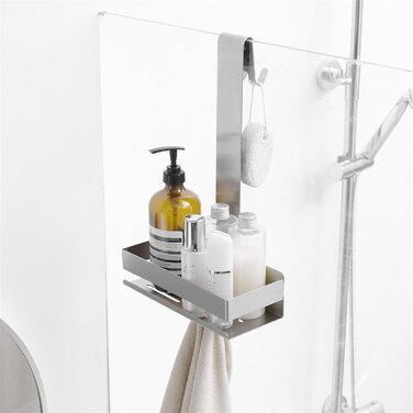 Kelelife Shower Shelf for Hanging, Shower Shelf No Drilling, Stainless Steel Shower Shelf with Hooks for Frameless Glass Door, Shampoo Holder for Shower (Silver)