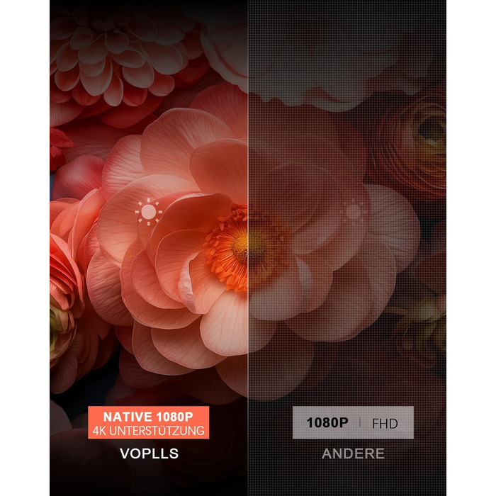 Проектор VOPLLS Mini Beamer 1080P Full HD 4K з автофокусом, корекцією трапецеїдальних спотворень, WiFi6, Bluetooth, 23000 люмен, 360° обертання, для домашнього кінотеатру та мобільних пристроїв