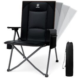Крісло кемпінгове розкладне EVER ADVANCED з регульованою спинкою (4 положення), чорне, до 160 кг, з бічною кишенею та підсклянником