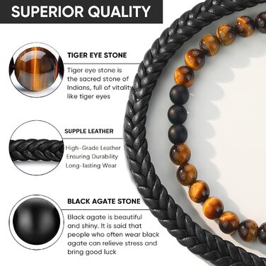 Чоловічий браслет з натуральної шкіри, чорний, плетений, з магнітною застібкою (2 шт.)