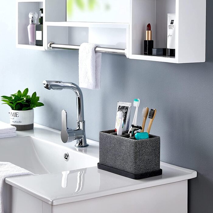 Органайзер для ванної кімнати ZCCZ: великий тримач для зубних щіток та чаша для косметики з гранітною текстурою