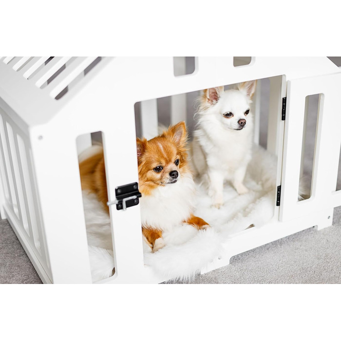 Будка для собак з дерева, клітка для собак із замком, вольєр для тварин, собачий вольєр, собача будка, переноска для домашніх тварин, чорна (74 x 53 x 64 см), білий колір