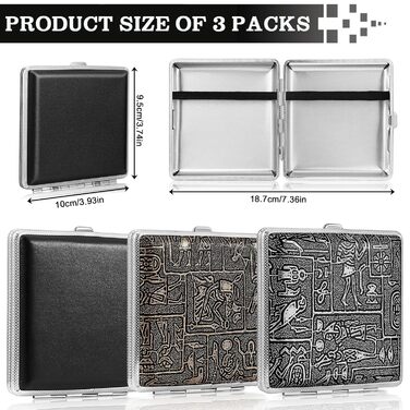 Чохол для сигарет зі шкіри та металу на 20 сигарет, нержавіюча сталь, 10 x 10 x 2 см