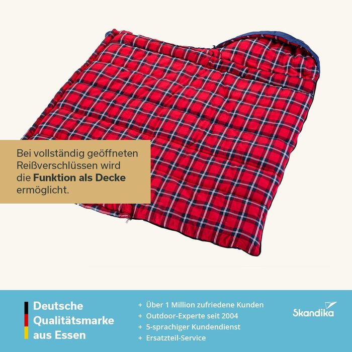 Skandika Dundee Junior Kids Sleeping Bag | Flannel-Lined Cotton Sleeping Bag for Children - Waterproof, 13°C to 3°C Comfort, 175 x 70cm