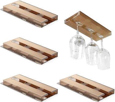 Підвісні тримачі для келихів вина Geoyien (4 шт.), без свердління, міцна конструкція, економія місця (колір: коричневий, розмір: 25,8*11*2,4 см)