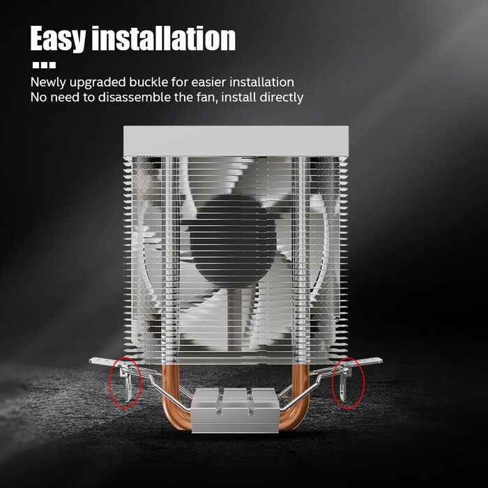 Кулер для процесора Jungle Leopard KF420E з дисплеєм температури, 4 теплові трубки, 155 мм висота, 120*120*25 мм вентилятор 1800RPM ARGB PWM, для LGA 115X/1200/1700/1366/2011/1851, AM4/AM5 (Чорний) (K200-WH)