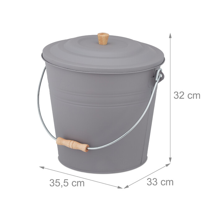 Relaxdays Gray Ash Bucket with Lid 12l