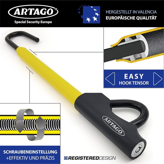 Блокіратор керма ARTAGO 871A/B EASY HOOK, універсальний, протиугінний, для керма та педалі авто, чорний/жовтий