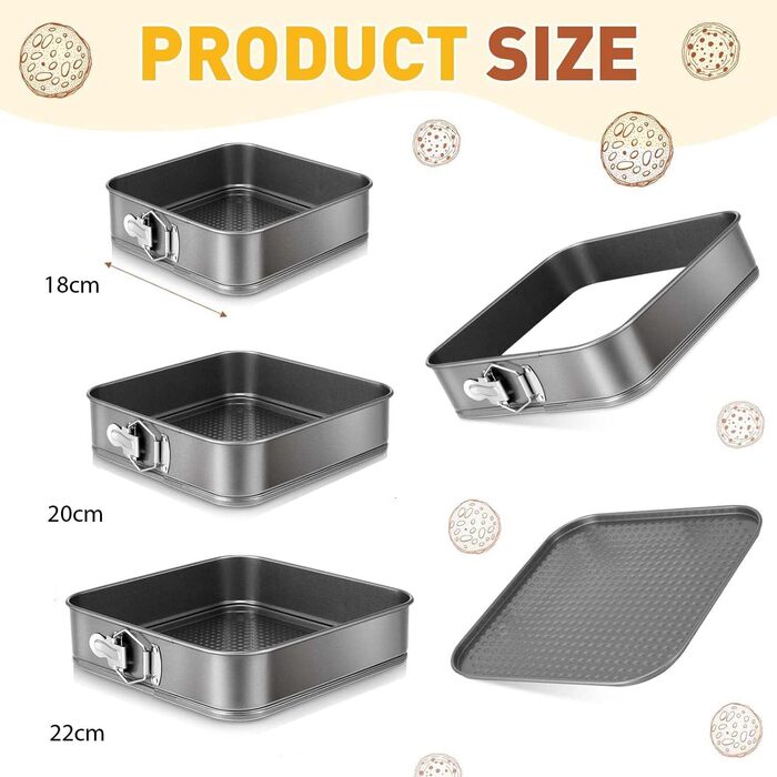 Набір форм для випічки (3 шт.) діаметром 12/18/22 см, круглі, з антипригарним покриттям, для тортів та кішок, чорного кольору