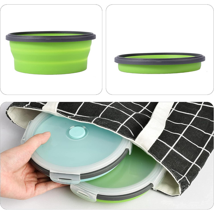 Складані миски для собак з силікону для корму та води, для подорожей, з кришкою, портативні, розширювані, для домашніх тварин, для прогулянок, кемпінгу, 2 шт. блакитний / зелений (Medium, блакитний / зелений)