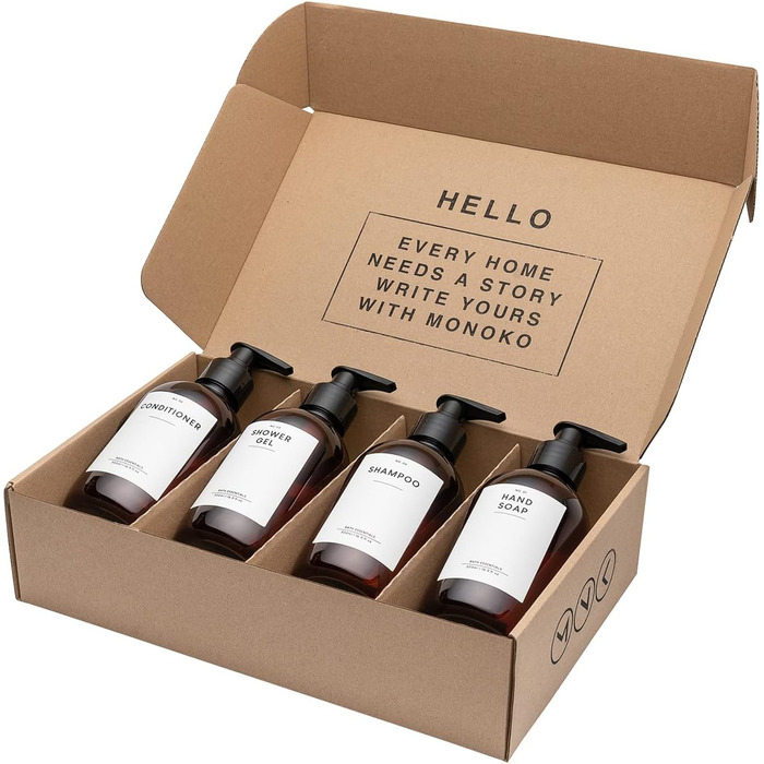 MONOKO Набір з 4 дозатори для мила, 500 мл, чорний, пластик, з наліпками (коричневий)