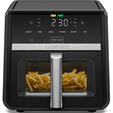 Фритюрниця електрична Chefman TurboFry 8.5л 6-в-1 з оглядовим вікном, чорна - аерофритюрниця, духовка, гриль