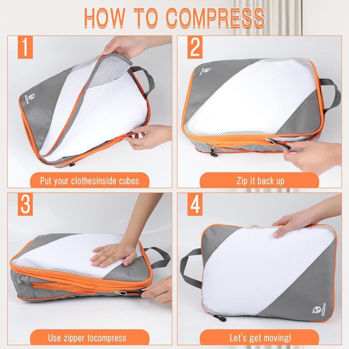 Органайзери для валізи AiQInu Compression Packing Cubes, 5 шт., сірі - компресійні пакети для подорожей, чохол для взуття та білизни, ультралегкі, розширювані