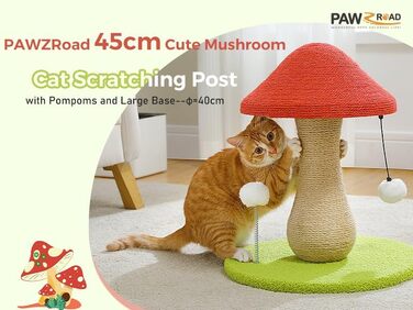 PAWZ Road Котячий когтетоп-гриб, когтетоп для котів з сизалю та помпонами, іграшки для котів, когтетоп-гриб для дому