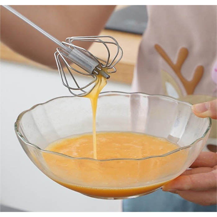 GOOPEEG Egg Beater, Hand Whisk, Small Semi-Automatic Manual Egg Beater for Baking at Home, Hand Mixer with Wooden Handle, Kitchen Whisk (5.6x28cm)