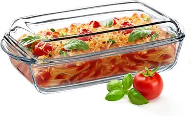 Жаростійка форма для запікання KADAX 3.95 л з кришкою, прямокутна скляна посудина для духовки та електроплити, прозора, для лазаньї та м'яса