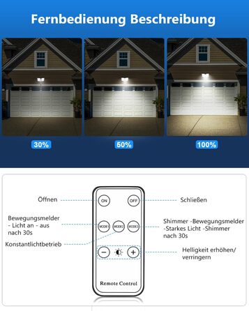 Street light spotlight guide light wall light with motion sensor 200W solar street lamp 180LED solar lights with remote control, 6500K outdoor floodlight for garden, hotel, courtyard, garage, pack of 2