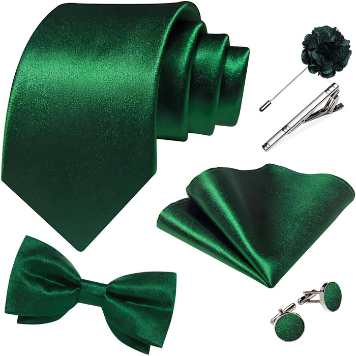 Костюм-жилет та краватка DiBanGu з атласу, 8 предметів, однотонний жилет та метелик з булавкою для смокінгу, весілля, формальних заходів (L, смарагдовий)