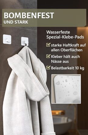 Набір гачків для рушників 4smile (6 шт.) без свердління, білий - самоклеючі гачки для ванної кімнати, сучасний дизайн