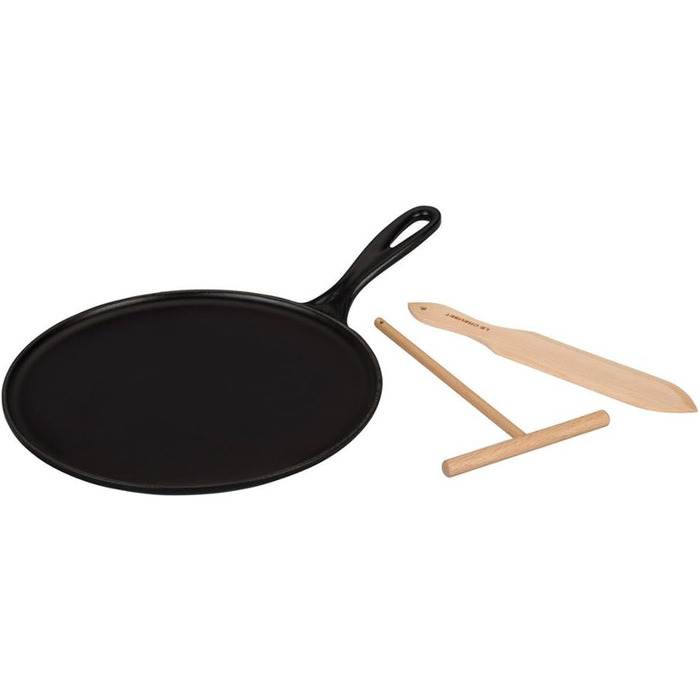 Млинцева сковорода з чавуну Le Creuset 27 см Cerise, з дерев'яною лопаткою, для всіх типів плит, індукційна