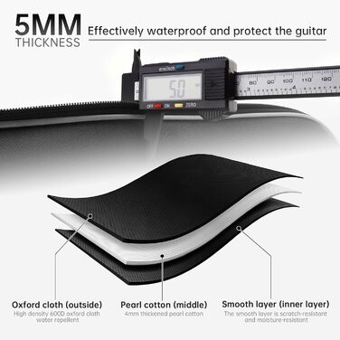 Чохол для акустичної гітари MuzcYM, чорний, з двома регульованими ременями, водонепроникний, 104 см
