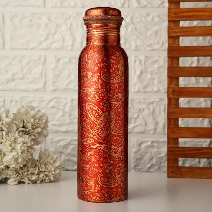 Zap Impex Copper Water Bottle for Ayurvedic Benefits, Rajasthani Print Design, Travelers Water Pitcher Bottle, Joint Free, 900ml