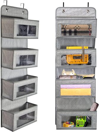 Настінна полиця-органайзер BrilliantJo з тканини, 4 великі кишені, 2 гачки, сірий колір, для ванної, дитячої кімнати, вітальні, спальні