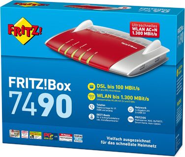 Роутер AVM FRITZ!Box 7490: Wi-Fi AC + N, VDSL/ADSL, DECT, Media Server (Відновлений)