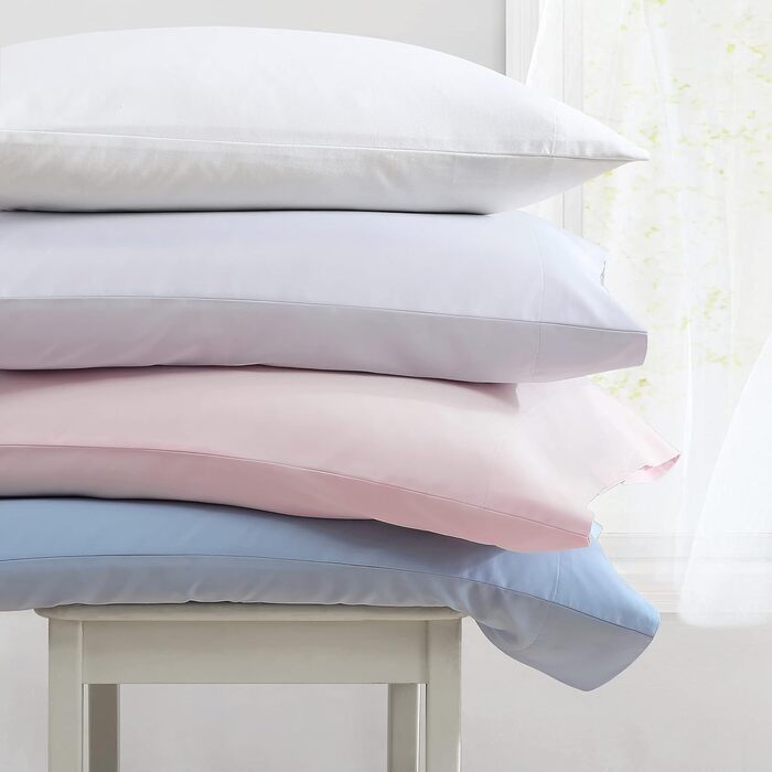 Laura Ashley - Bedding Set for King-Size Beds, Luxurious Satin Cotton, 800 Thread Count, Soft and Smooth Home Decor (Solid, White, King Size Bed)
