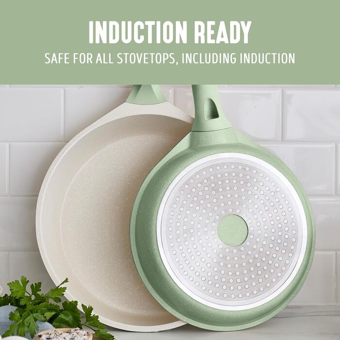 Набір посуду GreenLife 8 предметів з керамічного покриття, індукційний, нетоксичний, без PFAS, каструлі та сковороди, придатний для миття в посудомийній машині, середній, салатовий зелений