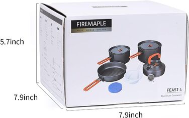 Набір посуду для кемпінгу Fire-Maple Feast 4: каструля, чайник, сковорода, миски та лопатка для 4-5 осіб. Ідеально для трекінгу, риболовлі та пікніків