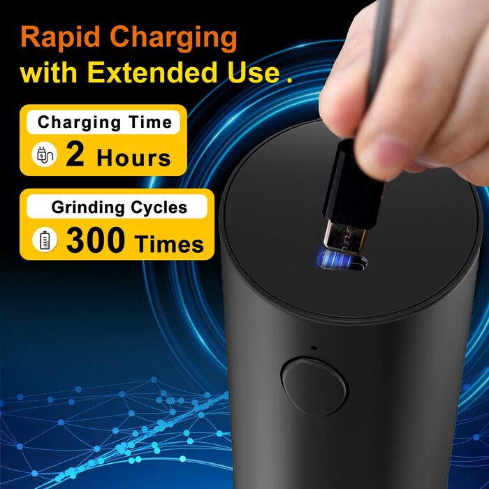 Electric Salt and Pepper Grinder Set, 2 Pieces, Automatic One-Hand Operation Pepper Grinders Rechargeable, Auto Pepper Shakers with Dust Covers, 5 Adjustable Coarseness Settings, LED Light
