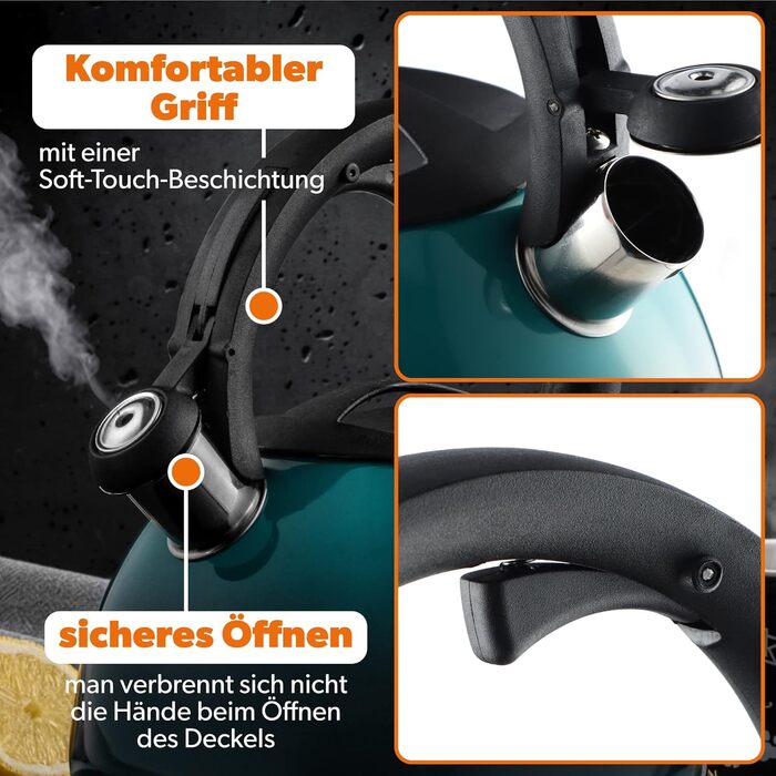 Чайник KADAX з нержавіючої сталі, 3л, з свистком, ретро-дизайн, блакитний