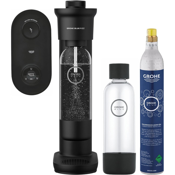 GROHE Blue Fizz Набір для газованої води (3 рівні газування, без CO2 балона, 1x 0,85л пляшка + засіб для чищення), 31943K00 (2x 0,85л пляшка | 1x CO2, з CO2 індикатором, Чорний)