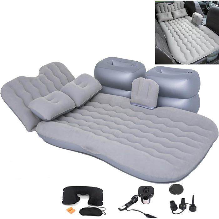 Автоматизований матрац Icelus для автомобіля SUV з повітряним насосом, 185*90*15 см. Надувний кемпінговий комбінований матрац для заднього сидіння авто, товстий матрац у багажник для кемпінгу, подорожей на природі. Колір: сірий.