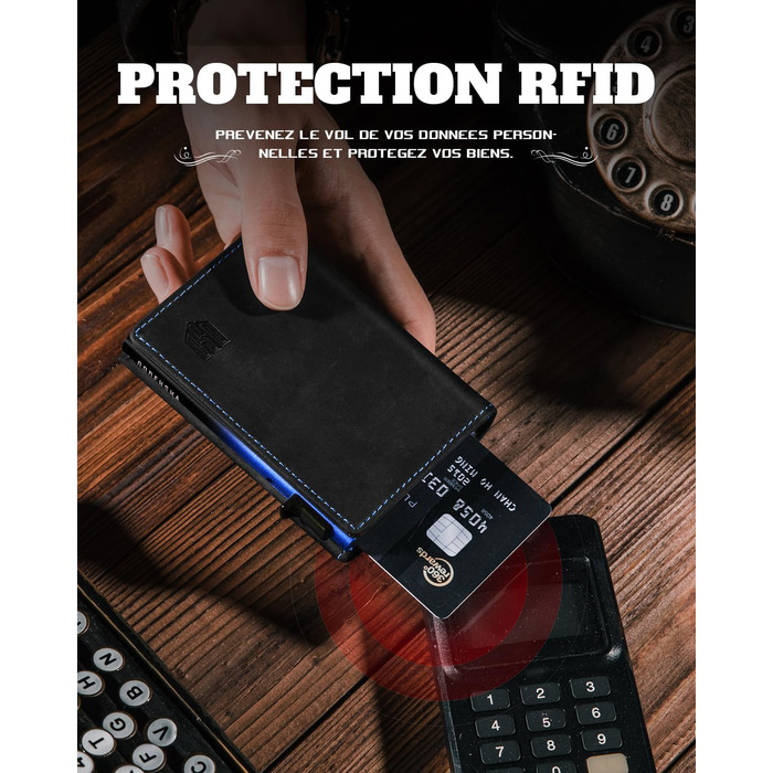 Портмоне чоловіче DODENSHA MagSnap Slim з відділом для монет, RFID захистом, на 10+ карт, чорно-червоне (чорно-синій)