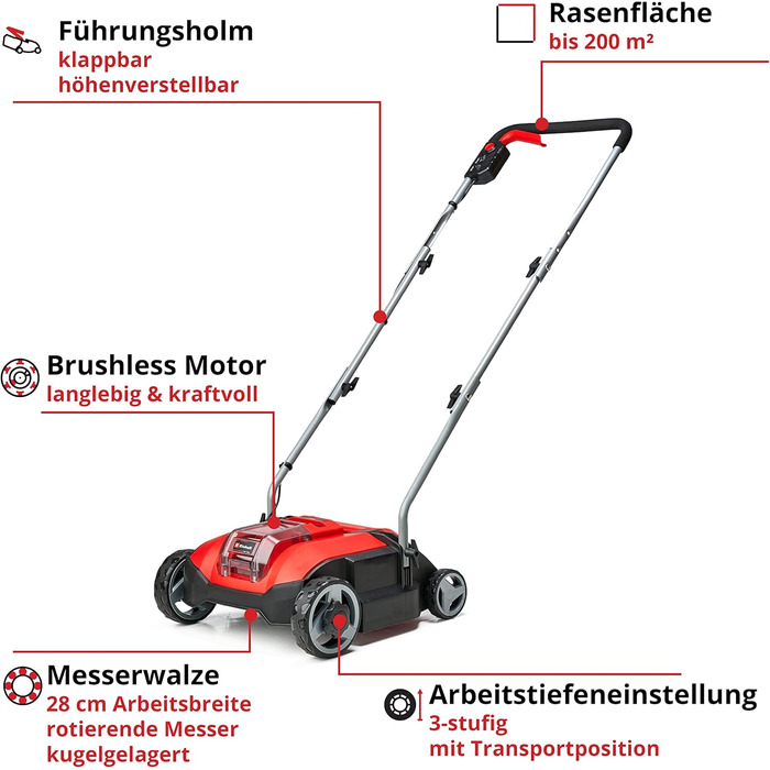 Einhell Cordless Scarifier GC-SC 18/28 Li-Solo Power X-Change (Li-Ion, 18 V, brushless electric motor, 28cm cutting roller, 3-stage working depth adjustment, without battery & without charger)