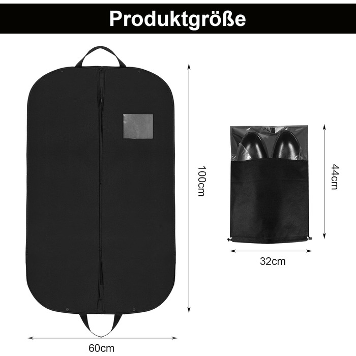 2 місткі мішки для одягу з відділенням для взуття, 120 x 60 см, мішок для одягу на блискавці, водо- та пилонепроникний, складні мішки для зберігання одягу, чохол для одягу, сорочок