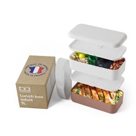 Бенто-бокс Monbento Moka (білий/рожевий) – 2-рівневий, для мікрохвильової печі, BPA-free, для дорослих, для роботи/meal prep, миється в посудомийній машині