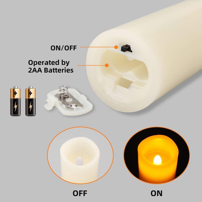 LED Candles, Set of 9 Flameless Candles, Battery-Powered Candles Flicker, D5.5cm x H10/12.5/15/17.5/20/22.8cm, Real Wax Pillar Candles with Remote Control and 24-Hour Timer Function (Ivory)