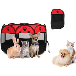 Клітка-загон для тварин, 8-панельна сітка, портативна огорожа для собак/кішок/кроликів, 68x45 см (Червона)