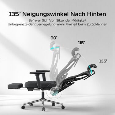 Hbada P3 Pro Ergonomic Office Chair with Adjustable Headrest, Lumbar Support, Reclining Backrest, Mesh Fabric, and Footrest - Black