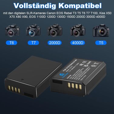Акумулятор Homesuit LP-E10 1600mAh та LED-зарядний пристрій для Canon EOS 1100D, 1200D, 1300D, 2000D, Rebel T3, T5, T6, T7, Kiss X50, Kiss X70 (2 шт. акумулятори та 1 зарядний пристрій)