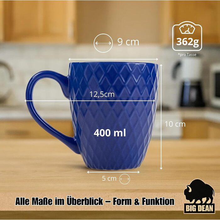 Набір кавових чашок BigDean 6 шт. 400 мл, кераміка, матові, сучасний дизайн, в подарунковій коробці (кольорові)