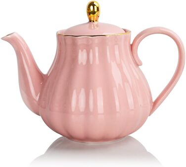 Sweejar Porcelain Teapot with Infuser and Lid, Tea Set with Filter, 890 ml, for Tea, Coffee, Milk, Women, Office, Home, Gift (Pumpkin Shape, Pink 1)