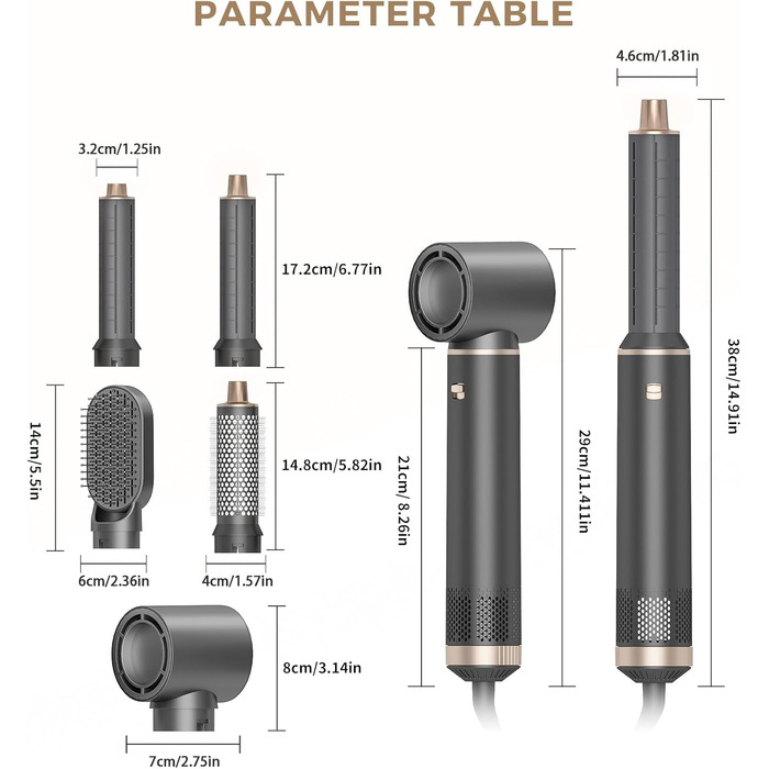 Фен-щітка 5 в 1 для волосся: укладання, випрямлення, завивання. Фен-щітка для жінок з насадкою, об'єм, Eurostecker (Сірий)