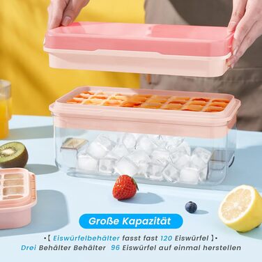 Форма для льоду PHINOX на 64 кубики з контейнером, кришкою та лопаткою, BPA-free, рожева
