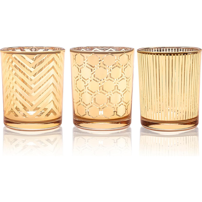 Toptime Tealight Holders, 12 Pieces, Glass Candle Holders for Table Decoration, Romantic Vintage Tealight Glasses with Embossed Dot Pattern, Small Tealight Glass for Wedding, Birthday, Christmas (Gold)